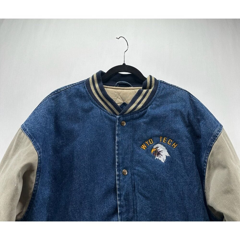 Vintage MV Sport MID TECH Eagle Denim Varsity Jacket Men Sz L Quilted Lined Blue - Picture 4 of 11